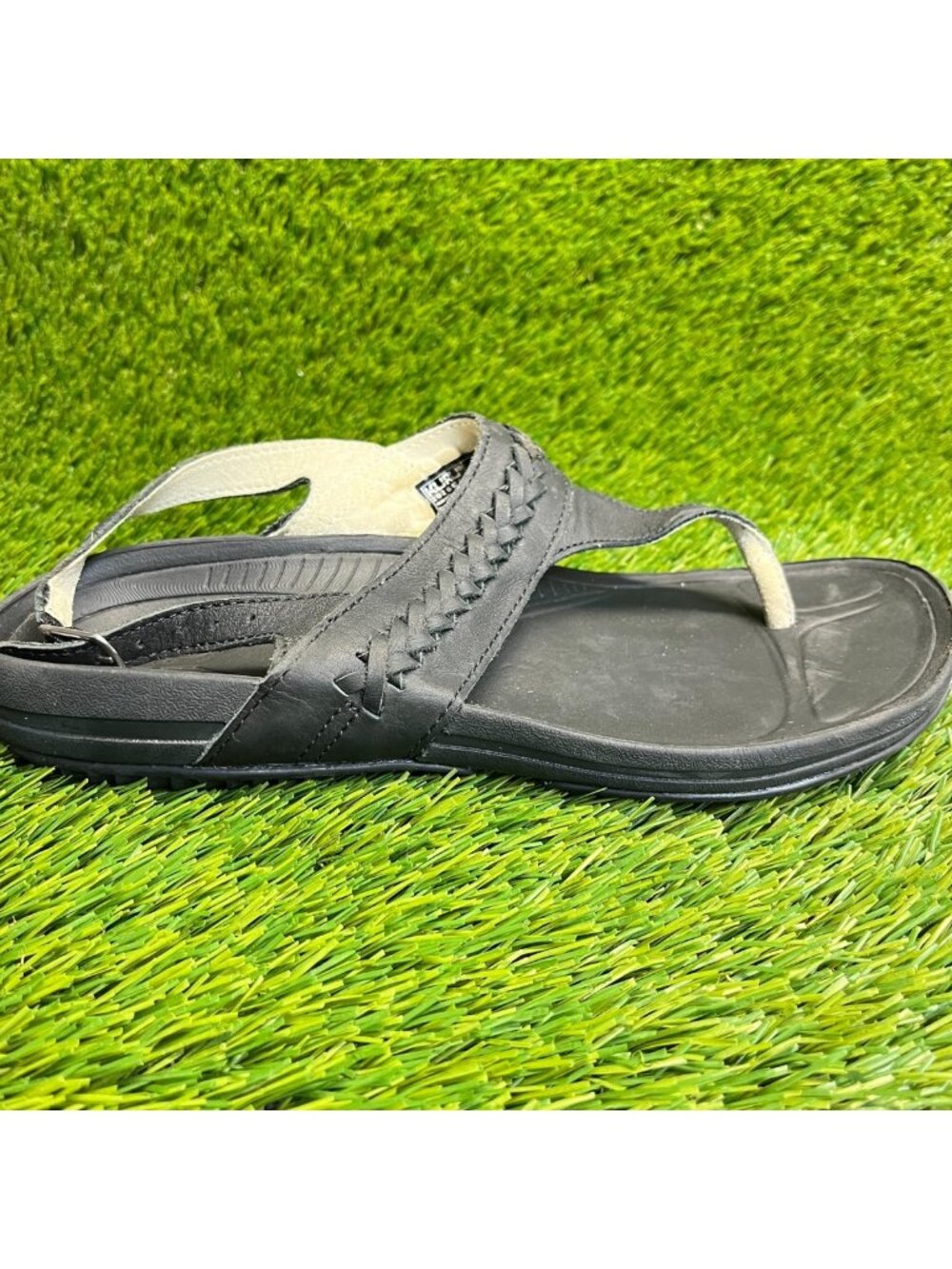 Kuru Letti Womens Size 9 Jet Black Beach Classic Outdoor Leather Thong Sandals